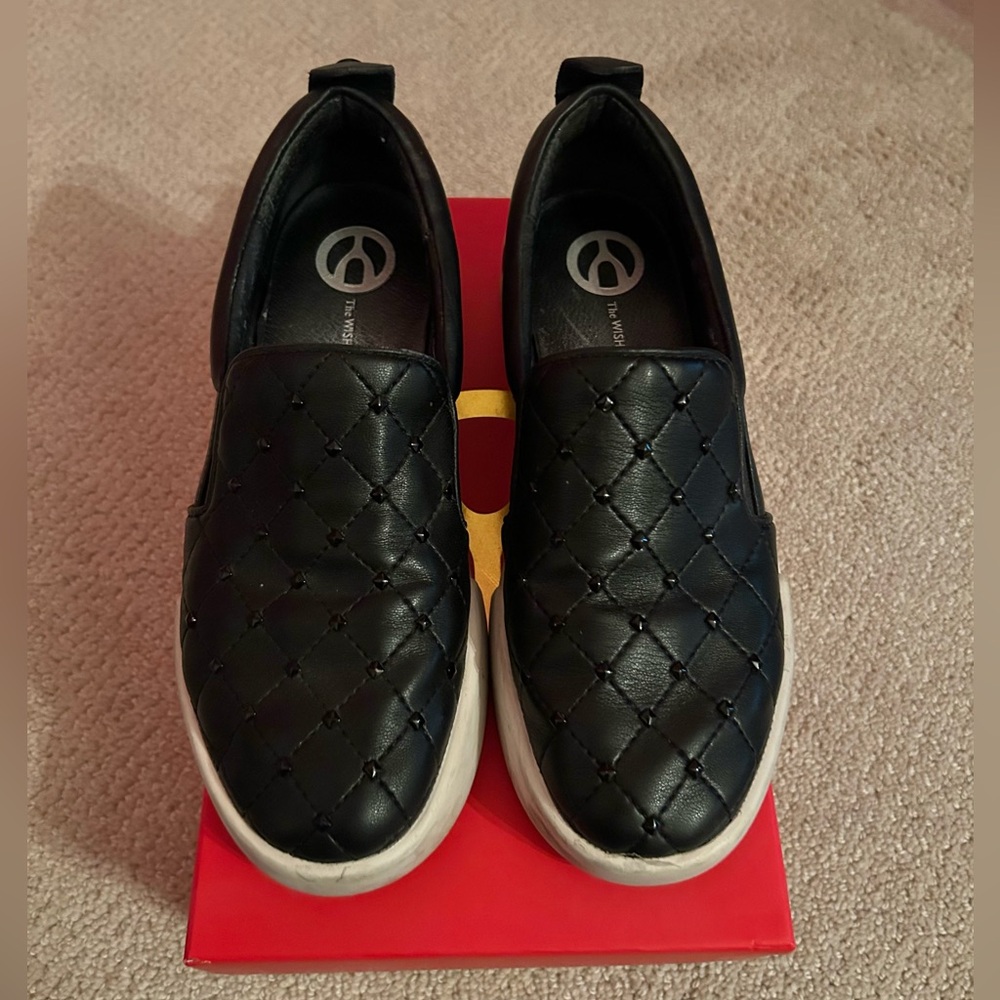 Wishbone leather studded slip on sneakers